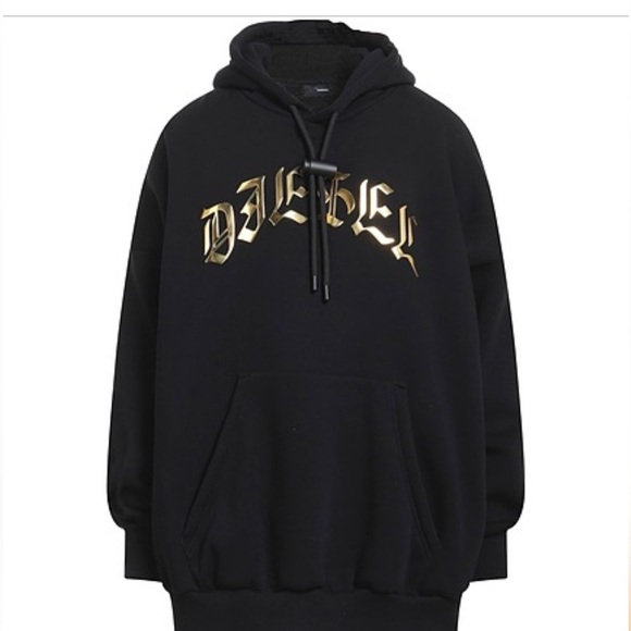 DIESEL Hooded  D-OXI-A1 Sweater Dress Size Small  Black With Bold Gold Logo NWT! - Picture 4 of 14